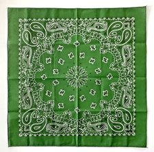 Vintage New Hav-A-Hank 100 Cotton Bandana Green Paisley 21.5 x 21 Made in USA