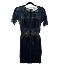 Beguile by Byron Lars Black Lace Sheer Hook Front Corset Detail Dress Size 2P