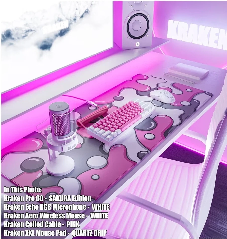 Kraken Keyboards XXL Mouse Pad Pink & White Quartz Drip Extended Gaming Mat - Image 3 of 4