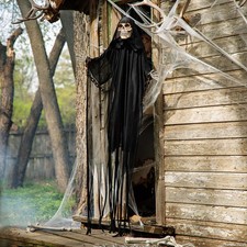 6 Ft Animated Hanging Chained Grim Reaper Plastic Halloween Decor - A622