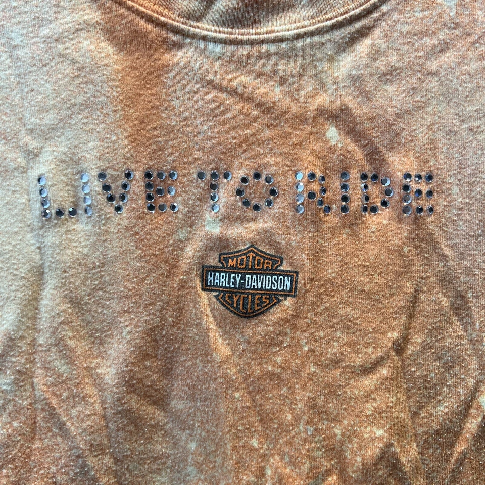 Harley Davidson Live To Ride 漂白 De-lux 橙色无袖衬衫女式 L 码 — 第 2/4 张图片
