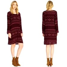 Johnny Was NWT Avery Dress Aztec Embroidered Eyelet Slip Merlot $355 Size XL