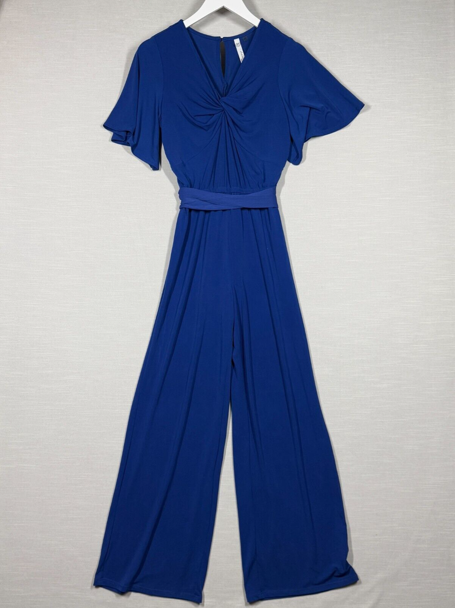 NY Collection Jumpsuit Womens Small Blue Petite Wide Leg Casual