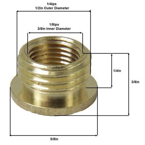 BRASS BUSHING REDUCER 1/4IP TO 1/8IP THREADS LAMP PART NEW 20912JB - Picture 4 of 4