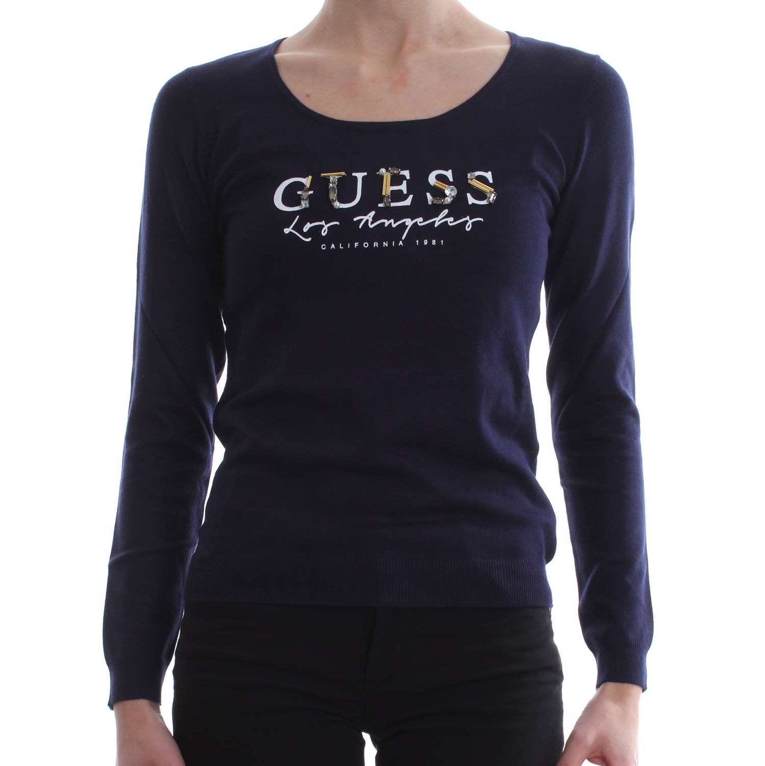 Pull fin Guess Logo strassé W81R34 DPID blu Pull fin Guess Logo strassé W81R34 DPID blu