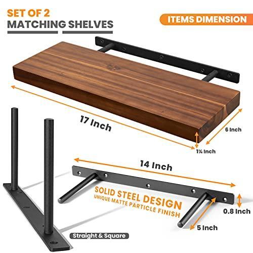BATODA 17" Acacia Wood Floating Shelves Wall Mounted for Bathroom – Rustic - Picture 3 of 6
