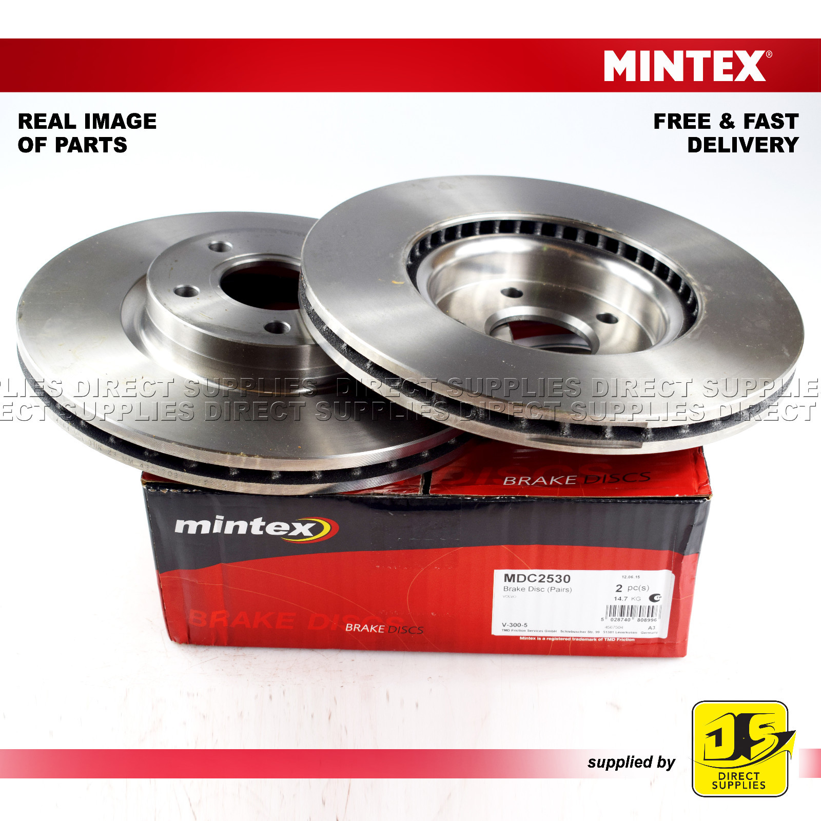 VOLVO V40 D2 D3 D4 T2 T3 T4 T5 (AWD) (GTDi)  MINTEX FRONT DISC MDC2530 PAIR