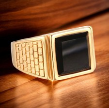 Black Onyx Square Cut With 14K Solid Gold Ring For Men's A166