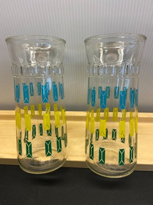 Anchor hocking mid century tumbler glass with blue, yellow, green diamond