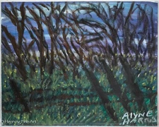 Beautiful Alyne Harris Folk Oil Painting Naive Florida Dark Trees Purple Sky