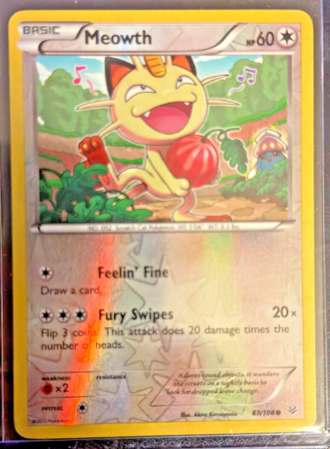 Pokemon TCG MEOWTH 67/108 - XY Roaring Skies - Rev Holo NM