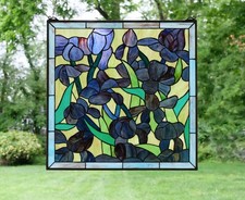 24" x 24" Tiffany Style stained glass Iris window panel