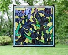 24" x 24" Tiffany Style stained glass Iris window panel