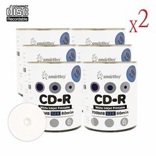 1200 Pcs Smartbuy White Inkjet Printable For Blank CD-R 52X 700 MB Record Disc