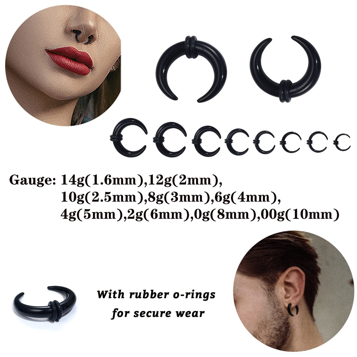 Black Septum Ring Yolev 18PCS 20g Stainless Steel Nose Rings Hoop