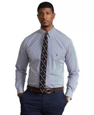 Polo Ralph Lauren Mens Poplin Shirt 2XLT Navy Striped Big  Tall Stretch NWT