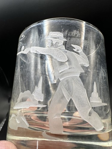 Vintage Etched Whiskey Glasses (3) Fly Fishing glass is clear, but cloudy AS IS - Picture 11 of 14