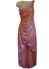 Juniors Medium pink silver hi-low one strap rhinestones prom homecoming dress