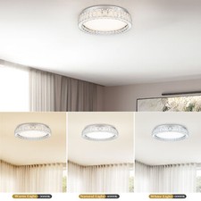 Modern LED Crystal Chandelier Dimmable Flush Mount Ceiling Light Fixture Remote