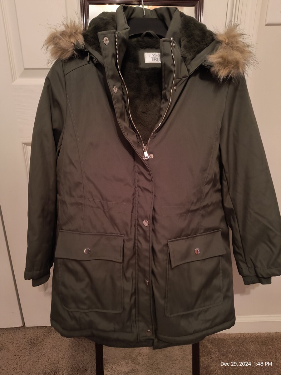 Time and TRU Women Heavyweight Coat/Arm Green XL/ Faux Fur Removed