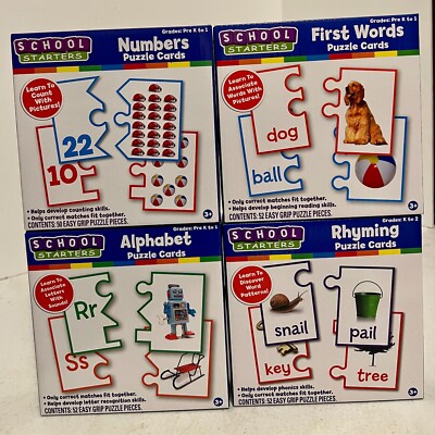 NEW 52 FIRST WORDS School Starters Learning Educational Puzzle Cards LOT OF 4