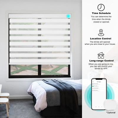 CUSTOM CUT 85% Blackout Smart Zebra Roller Blinds Work with Alexa Phone Control