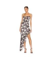 NEW $289 Nookie Black Floral Maxi Dress Simone Frill Asymmetrical Hemline  XS