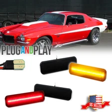 Smoked Front Amber+Rear Red LED Side Marker Light For 1970-1977 Chevrolet Camaro