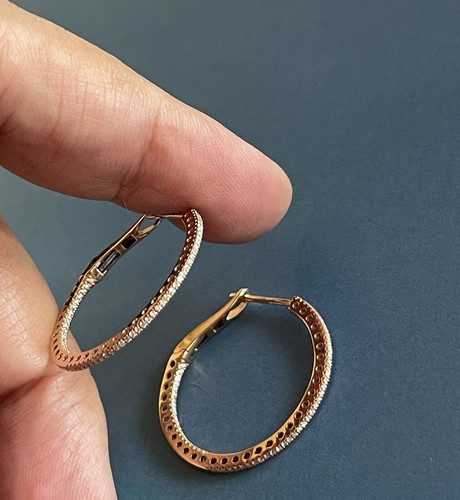Diamond Earrings Hoops in 18ct Rose Gold 0.50ct inside out Hoop Leverback - Picture 6 of 8