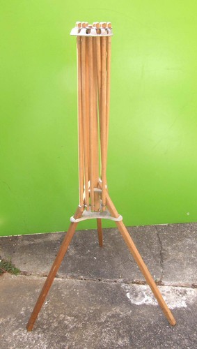 VINTAGE ARTMOORE WOOD & METAL FOLDING 12 ARM CLOTHES DRYING RACK FARMHOUSE - Picture 6 of 24