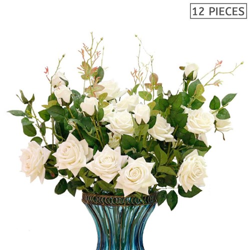 SOGA 12pcs Artificial Silk Flower Fake Rose Bouquet Table Decor White • LUZ-AFlo - Picture 2 of 8