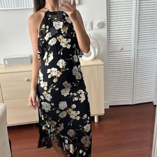 Alice + Olivia Floral Dress Womens 4 Assymetric Burnout Silk Blend Midi Fabiola