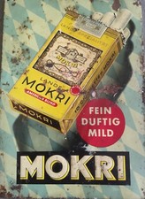 Blech Reklame Zigaretten Mokri, vor 1945,stark beschädigt 