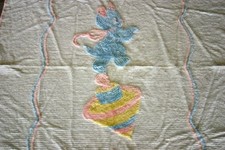 Vintage Baby or Child Chenille Bedspread / Blanket blue kitten on pink top