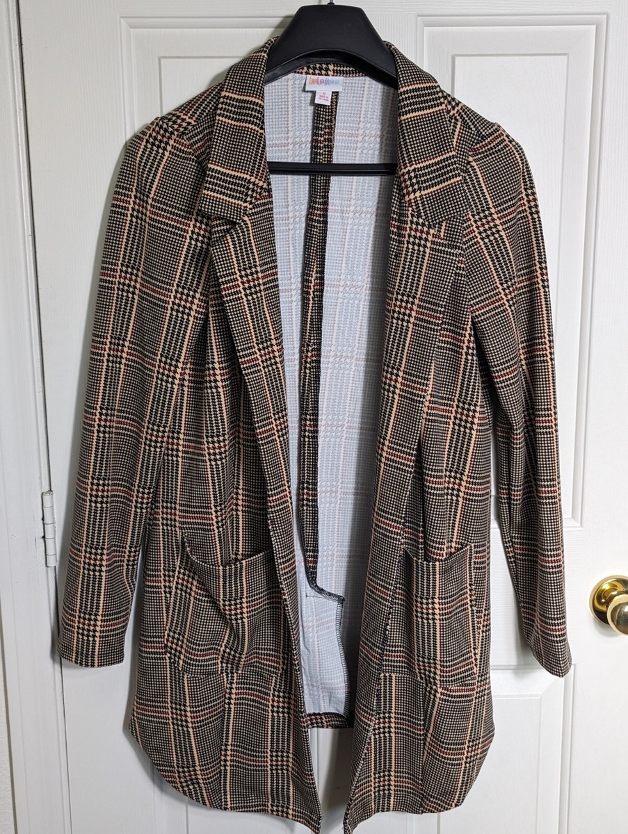 LULAROE Blazer Cardigan Women's Small Brown Houndstooth Plaid Open Front  Long