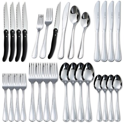 24-Pieces Silverware Set  with Steak Knives, Stainless Steel Service For 4
