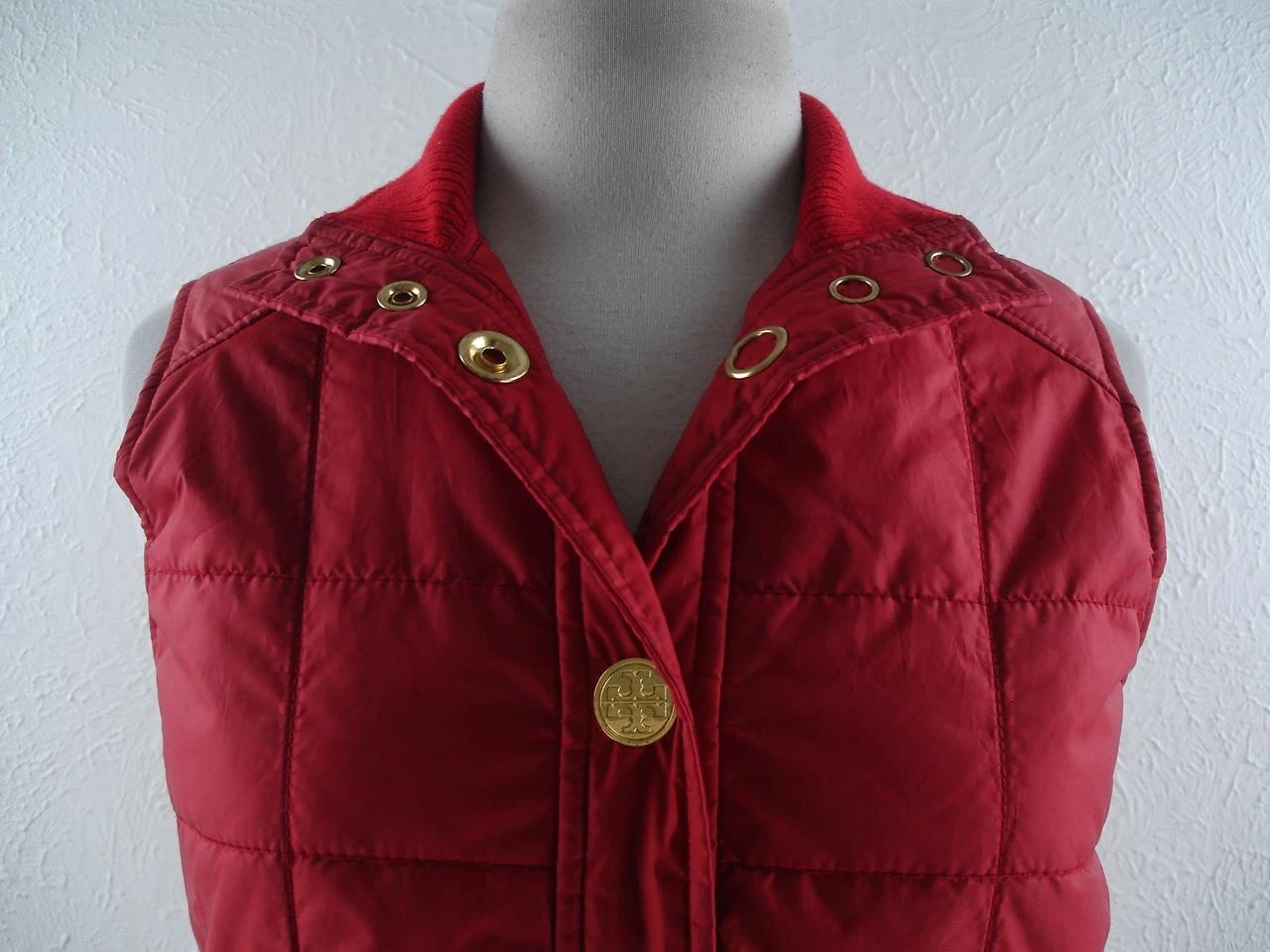Giubbotto donna S Tory Burch puffer giubbino rosso trapuntato oro bottoni snap isolato