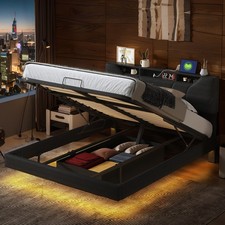 Polsterbett Doppelbett Kunstleder 160x200 mit Stauraum Bettkasten LED-Licht&USB