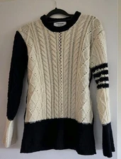THOM BROWNE CREAM & NAVY ARAN WOOL MOHAIR CABLE 4 BAR SWEATER SIZE 38 $1295
