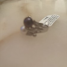 Sterling Silver 925 Ring Black and White Fresh Water Pearl Size 9 NWT