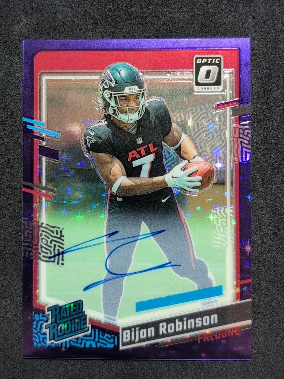 2023 Panini Donruss Optic - Rated Rookie Bijan Robinson Purple Stars Auto /50