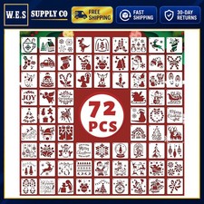 Christmas Stencils 72 Pack 3x3 Inch Reusable PET Holiday Craft Templates