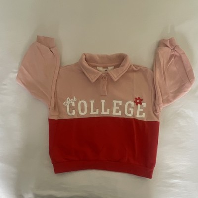 H&M Girls Pink Red Colorblock Collared Pullover Sweatshirt US 5/6 Long Sleeve