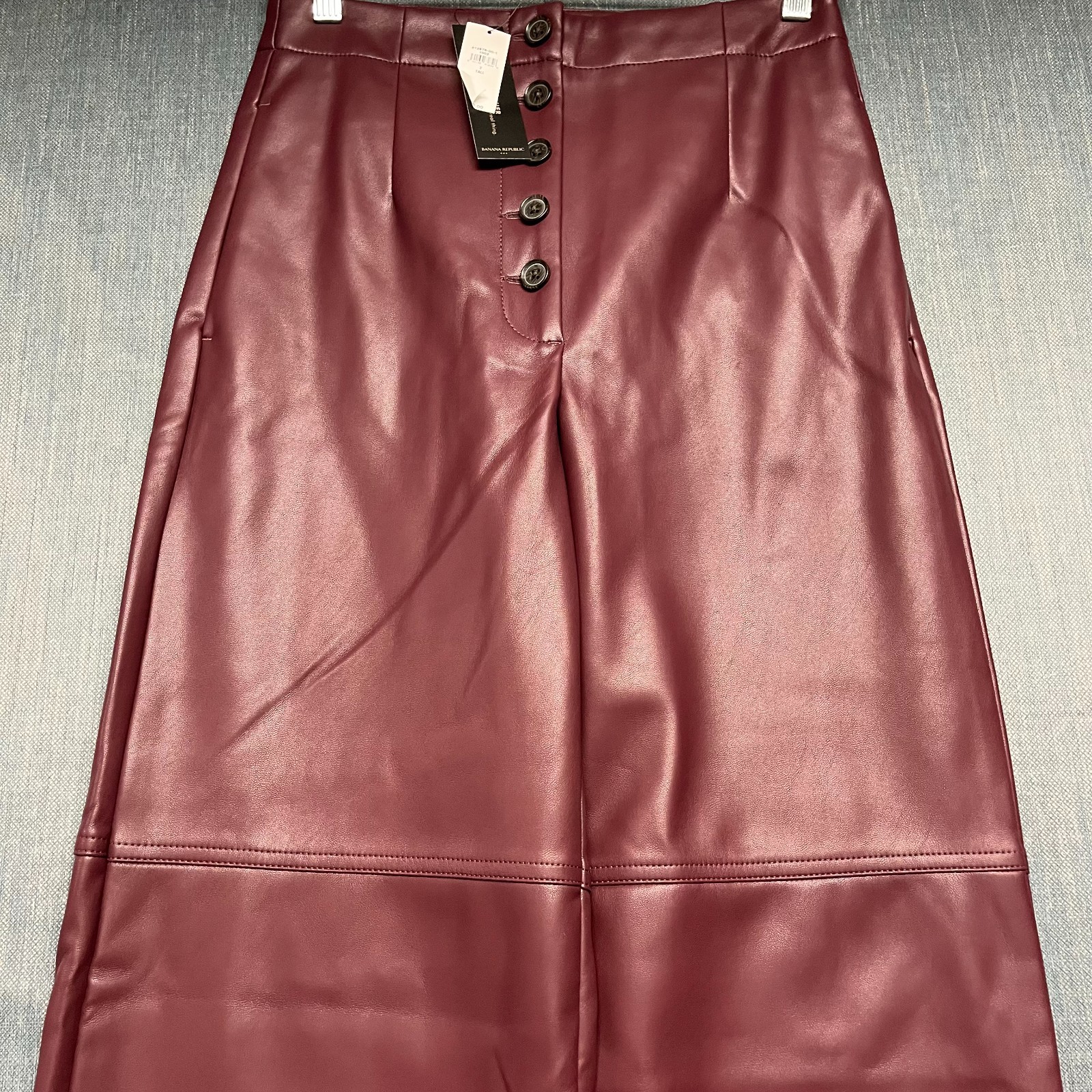 Banana Republic Women's Pants Size 2 Tall Burgundy Wide Leg Leather Button Fly thumbnail 2