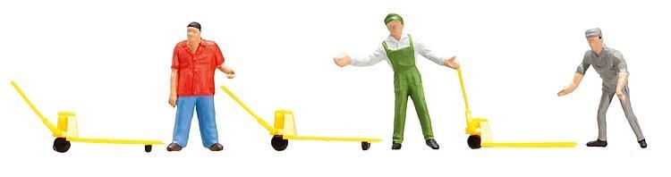 Factory Workers (3) with Pallet Trucks Figure Set HO/OO gauge Faller 151096