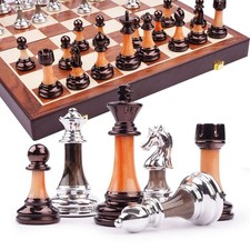 15" Metal Chess Sets for Adults with Alloy  Acrylic Chess Pieces  Portable ...