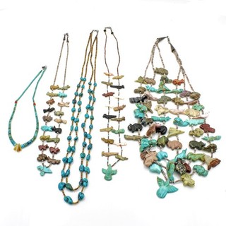 Southwest Turquoise 17in to 32in Heishi and Fetish Necklace Lot of 5 #S4750 5