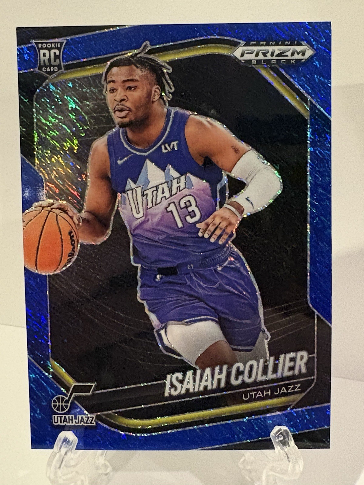 2024-25 Prizm Black #32 FOTL Isaiah Collier RC Blue Shimmer /35 Utah Jazz Rookie