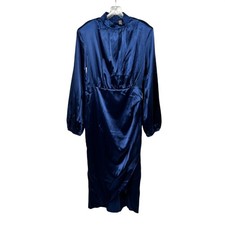 Shein Womens Hi Low Dress Long Sleeve Satin Blue Size Medium New