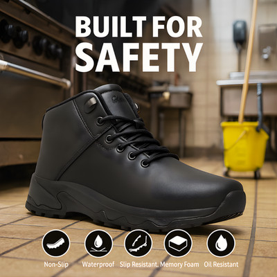 Mens Non Slip Work Boots Waterproof Kitchen Chef Restaurant Safety Shoes Ankle